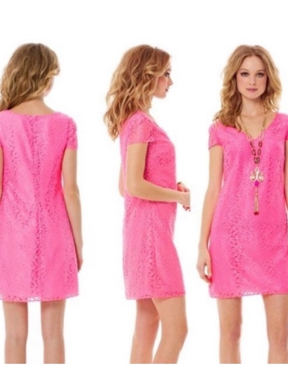 LILLY PULITZER SUNKISSED PINK ERICA DRESS JUNGLE LACE HOT PINK